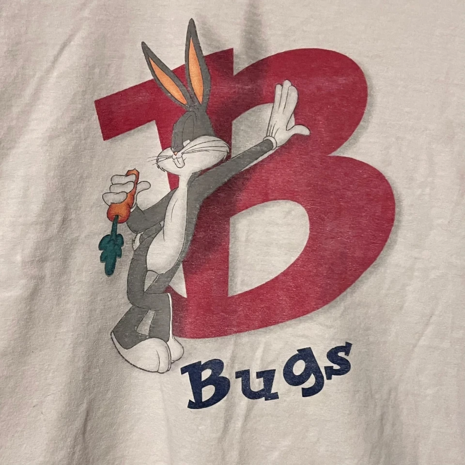 Vintage Warner Bros Boys Kids T-Shirt Size L White Bugs Bunny Made In USA 90s - Image 2 of 4