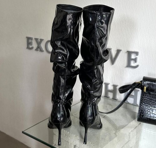 Womens Fashion Winter Pointy Toe Slouchy Patent leather Knee Boots High Heels - Picture 8 of 14