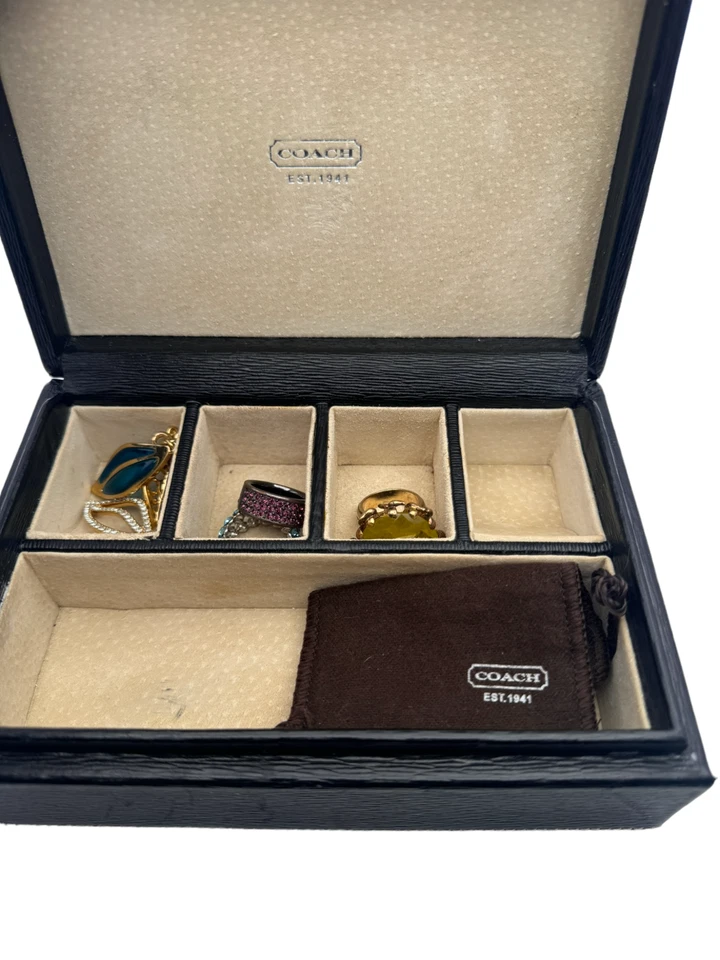 Coach винтажный на петлях черный текстурированный Epi кожаный жесткий чехол ювелирных изделий шкатулка Испания - Изображение 4 из 4