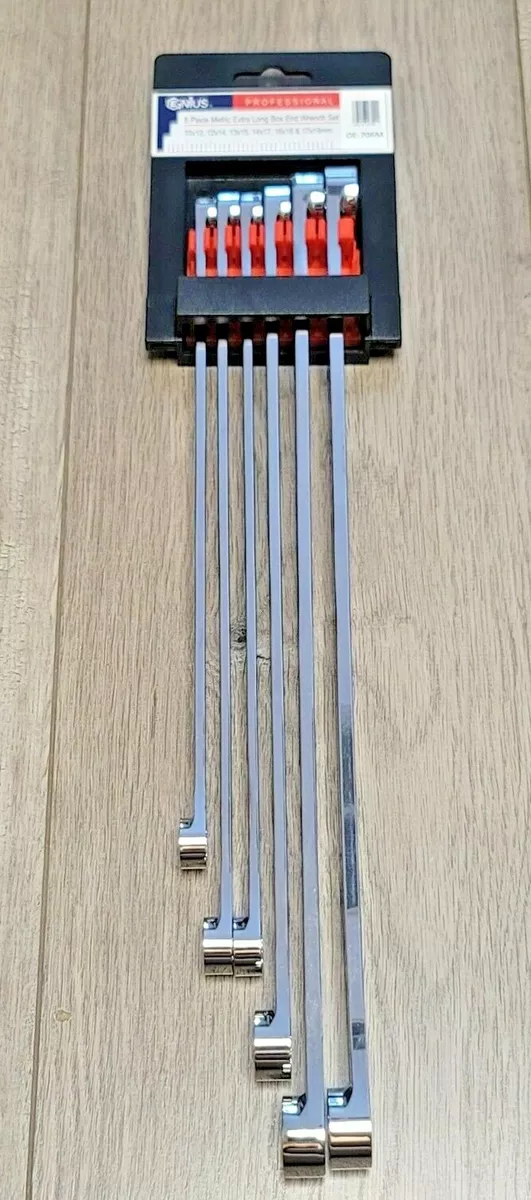 Genius Tools 6pc Extra Long Box End Wrench Set Zero Degree Offset