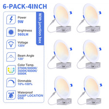 4in 5CCT Ultra-Thin LED Recessed Ceiling Light 800lm,Dimmable Canless Down Light