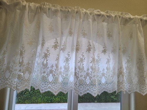 Beautiful White Embroidered Kitchen Half Curtain White Sheer Rod Pocket Curtain - Picture 6 of 10