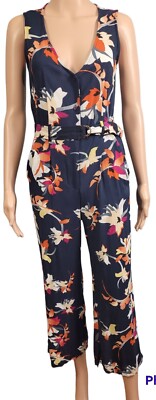 OBEY Romper Jumpsuit Size 25 Rayon Sleeveless Belted Navy Floral Jumper Pockets