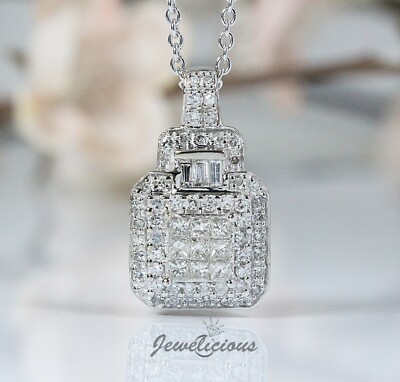 Nachlass 14K Weißgold 1 Karat natürliche Diamanten quadratischer Heiligenschein Anhänger ohne Kette