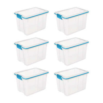 Sterilite 20 Quart Gasket Box, Stackable Storage Bin with Latching Lid, 6 Pack