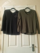 VGC Worn Once Next Womans 2 Long Sleeve Tops Black Khaki Studded Star Size 8