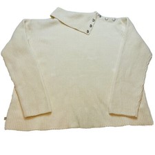 Vintage Lauren Ralph Lauren Sweater Womens M Ivory Rib Knit Split Turtleneck