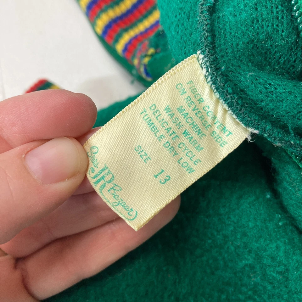 Pijama de una pieza vintage Sears JR Bazaar para niños 13 verde arco iris rayas polar Foto 2 de 4