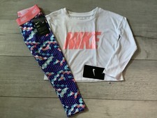 Nike Girls Crop Long Sleeve Tshirt Geometric Leggings Size 4 NWT