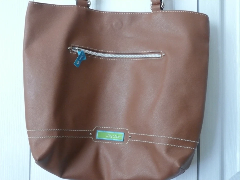 Bolso marrón grande Lily Bloom - Cierre a presión - Aprox. 12" de alto, 16" de ancho y 5" D Foto 2 de 4