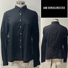 ANN DEMEULEMEESTER Black Cotton Tie Back, Long Sleeve Shirt 40IT/8Aust/4US