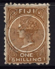 Fiji SG 64 Cat £32 1 Shilling Pale Brown1881-90 P10 Fine Used Lovely CDS Low pri