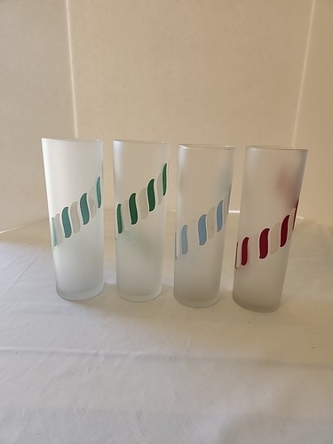 Vintage Libby Glass Candy Stripe Tom Collins Glasses Set Of 4 MCM