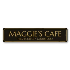 Cafe Sign, Personalized Fresh Coffee Good Food Sign, Custom Metal Decor Sign