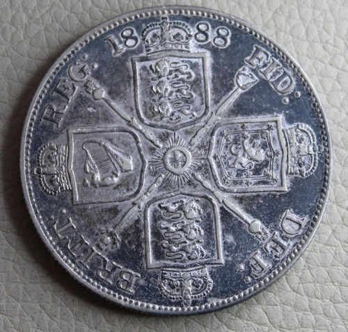 * 1888 SILVER DOUBLE FLORIN QUEEN VICTORIA CLEANED RETONING #TBF29 - Picture 2 of 8