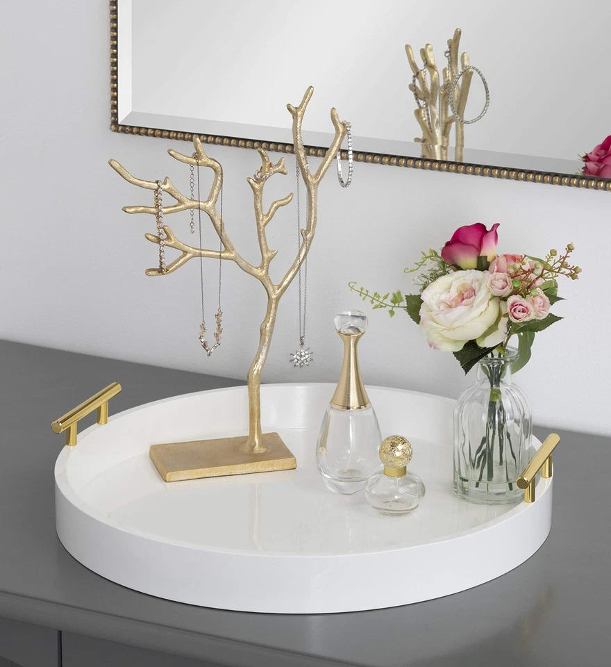 Bandeja Redonda Moderna Lipton, Diámetro 18", Blanco y Dorado, Acento Decorativo Tra... Foto 4 de 4