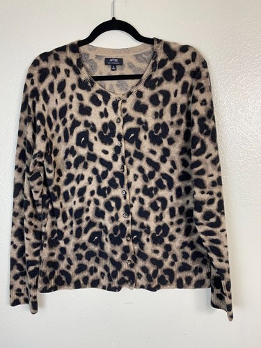 Cashmere Leopard Print Cardigan Sweater Women Size XL Apt 9 Cozy Lightweight - Picture 15 of 15