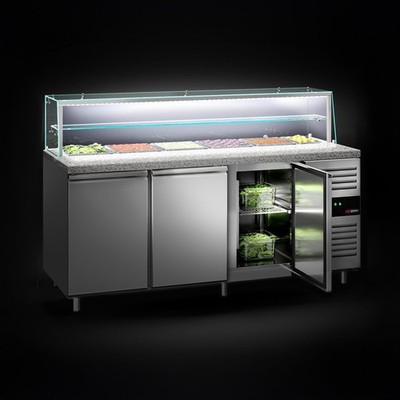 GGM Gastro Saladette PREMIUM - 2020mm - 3 Türen - mit Glasaufsatz für 5x GN 1/1