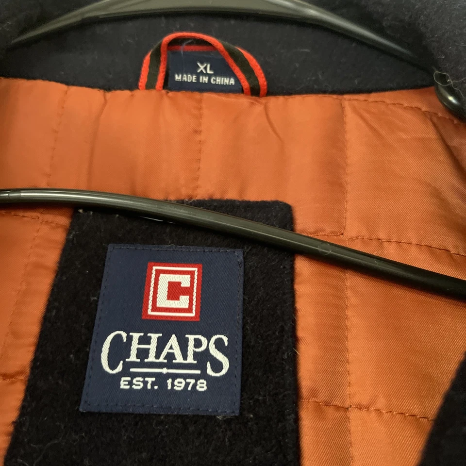 Abrigo RL Chaps Doble Pecho Chaquetón Mezcla Lana Azul Para Hombre Forro Edredón Talla XL Foto 3 de 4