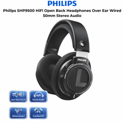 Philips SHP9500 HiFi Open-Back Over-Ear Headphones 50mm Drivers