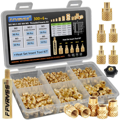 6Pcs M2-M5 Brass Threaded Inserts Kit w/ Heat Tool for 3D Printing