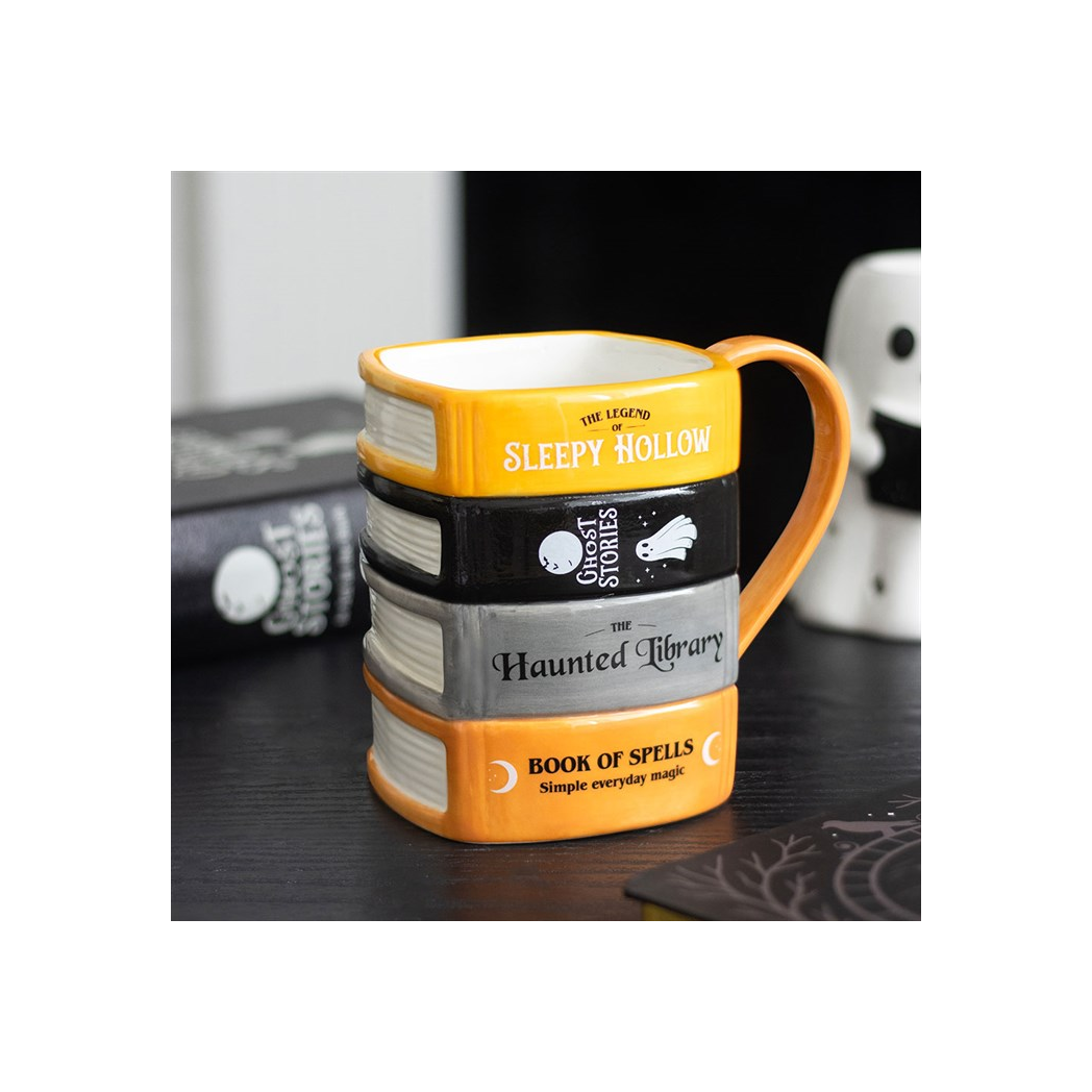 Mug Novelty Drinkware Haunted Library Book Stack Gift
