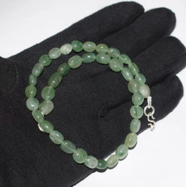 Naturale Avventurina Gemma Argento Sterling Collana 38 " Stringa Liscio Perline - Immagine 2 di 4