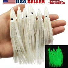 50PCS Luminous Octopus Squid Skirt Glow Soft Lure Hoochies Bait Fishing Lure Kit