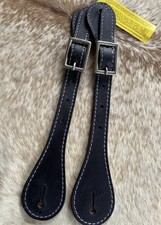 Adult Size Pair Of Black Top Grain Leather Western Basic Spur Straps