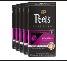 Peet's Coffee Dark Roast Espresso Capsules Ricchezza Intensity 8 50 Count
