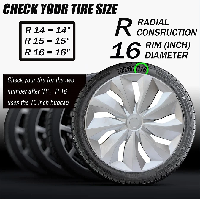 Set of 4 16" Wheel Cover Full Hub Cap fit R16 Tire & Steel Rim For Pontiac G5 G6 - Изображение 2 из 4