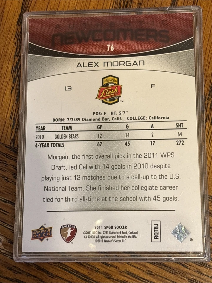 ALEX MORGAN 2011 Upper Deck SP Game Used AUTHENTIC NEWCOMERS ROOKIE RC #305/499 - Image 2 of 3