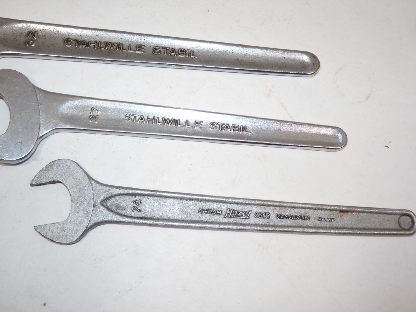 2 Vtg Stahlwille 1 Hazet Thin Single Open End Wrench Spanner Germany 24, 27, 32