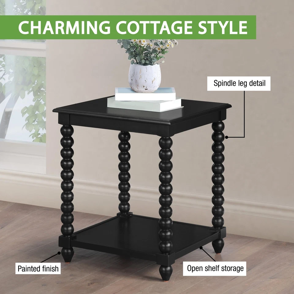 Mesa estilo cabaña Elise con patas de husillo, estante de almacenamiento abierto, mesa auxiliar, B... Foto 3 de 4