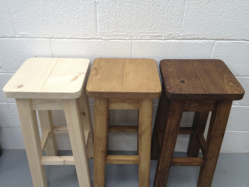 Rustic Heavy Duty Chunky Pine Bar/ Kitchen  Stool (Can be made to any size) - Image 2 of 4