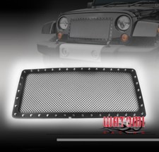 For 07-13 Wrangler Front Upper Rivet Stainless Steel Mesh Grille Insert Black