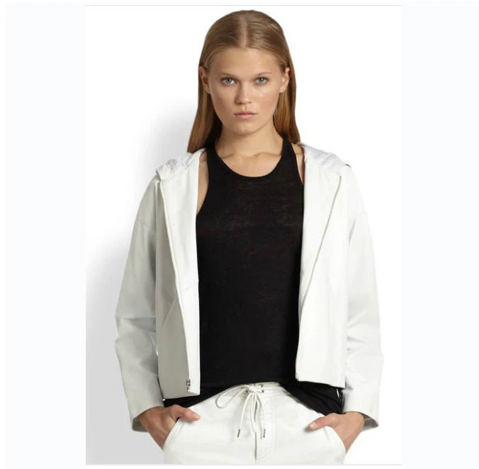 Giacca in pelle con cappuccio nuova T di Alexander Wang XS cappotto bianco sembra così morbida