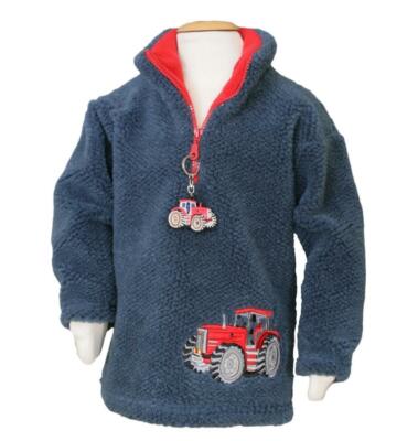 Schlüsselanhänger Ramblers blaues Fleece mit rotem Traktormotiv & baumelndem Traktor
