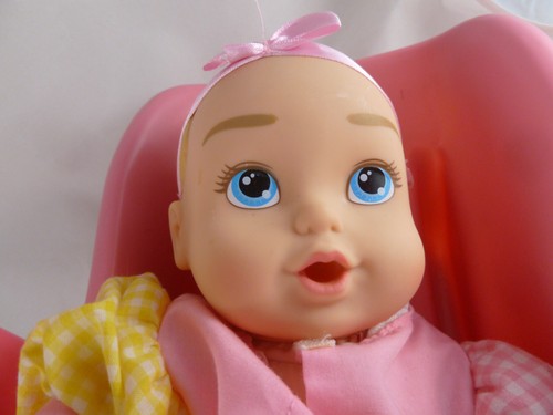 Jakks Pacific Sweet Baby 14" Baby Doll Blonde Blue Eyes in infant seat carier - Picture 3 of 11