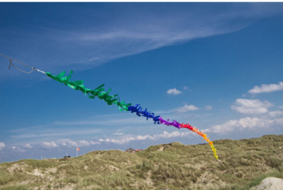 HQ Fringe Kite Tail Rainbow 23-ft. Long  x 6'' wide + Metal Swivel Hook