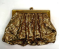 WHITING & DAVIS Gold Metal Mesh Mag Snap Top Clutch Purse MADE IN USA 5" x 7"