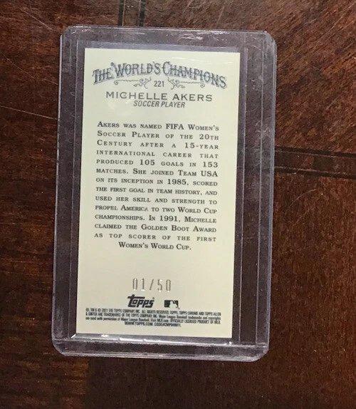 2021 Topps Allen & Ginter's Chrome Mini Gold Refractor 01/50 Michelle Akers #221 - Image 4 of 4