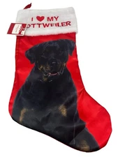 I LOVE MY ROTTWEILER 17” x 8” Red Satin Christmas Stocking NWT