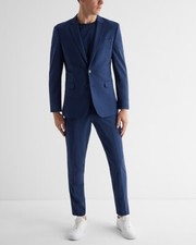 Express Slim Solid True Blue Stretch Suit Jacket 36R Pants 32/30 Retail NWT