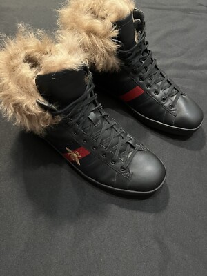 GUCCI BEE WOOL SHEARING FUR ACE RUNWAY SNEAKERS SHOES US 12.5 EUR