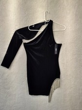 Fashion Nova Women Dress Extra Large Black Poly Velvet One Shoulder Bodycon Mini