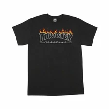 Thrasher Magazine SCORCHED OUTLINE LOGO Skateboard T Shirt BLACK