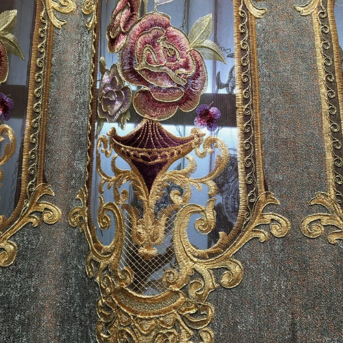 Blumen bestickt Halb Verdunkelungsvorhang Europäische Gardine für Wohnzimmer 1 Panel - Bild 42 von 44