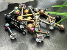 1pc Round CZ Gem Ion Plated Tragus Stud Helix Cartilage Ring Earring 16g 1/4"