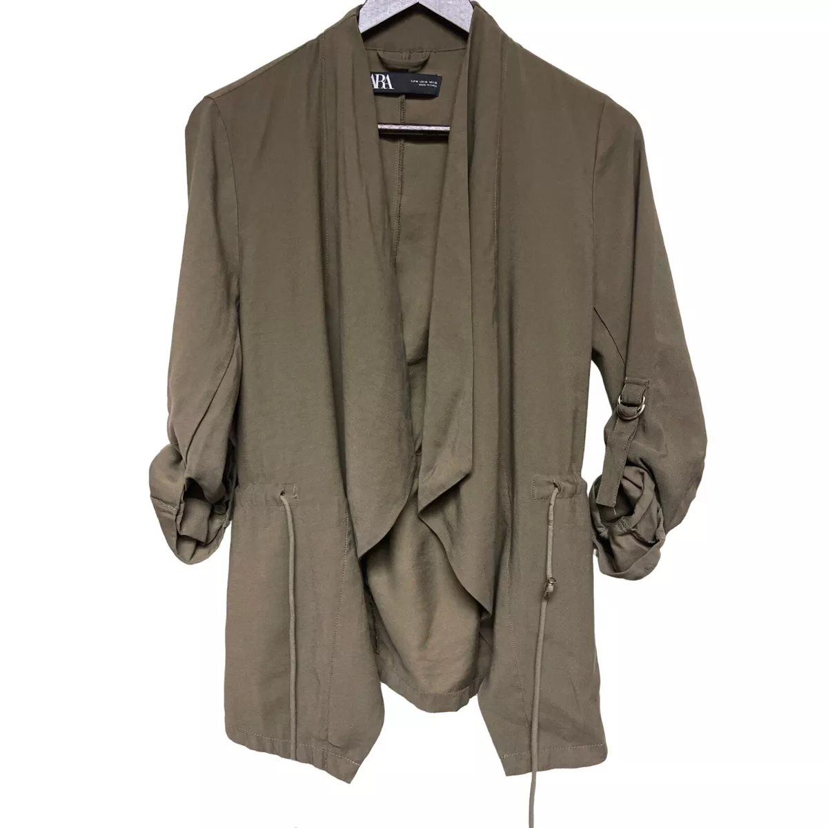 Zara Olive Green Roll Cuff Open Front Jacket Women s Medium